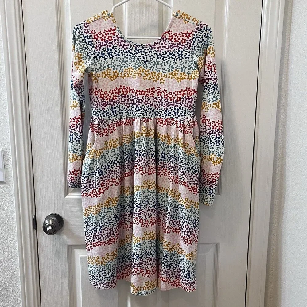 Hanna Andersson Long Sleeve Skater Dress Pockets Rainbow Floral Girls 150 US 12